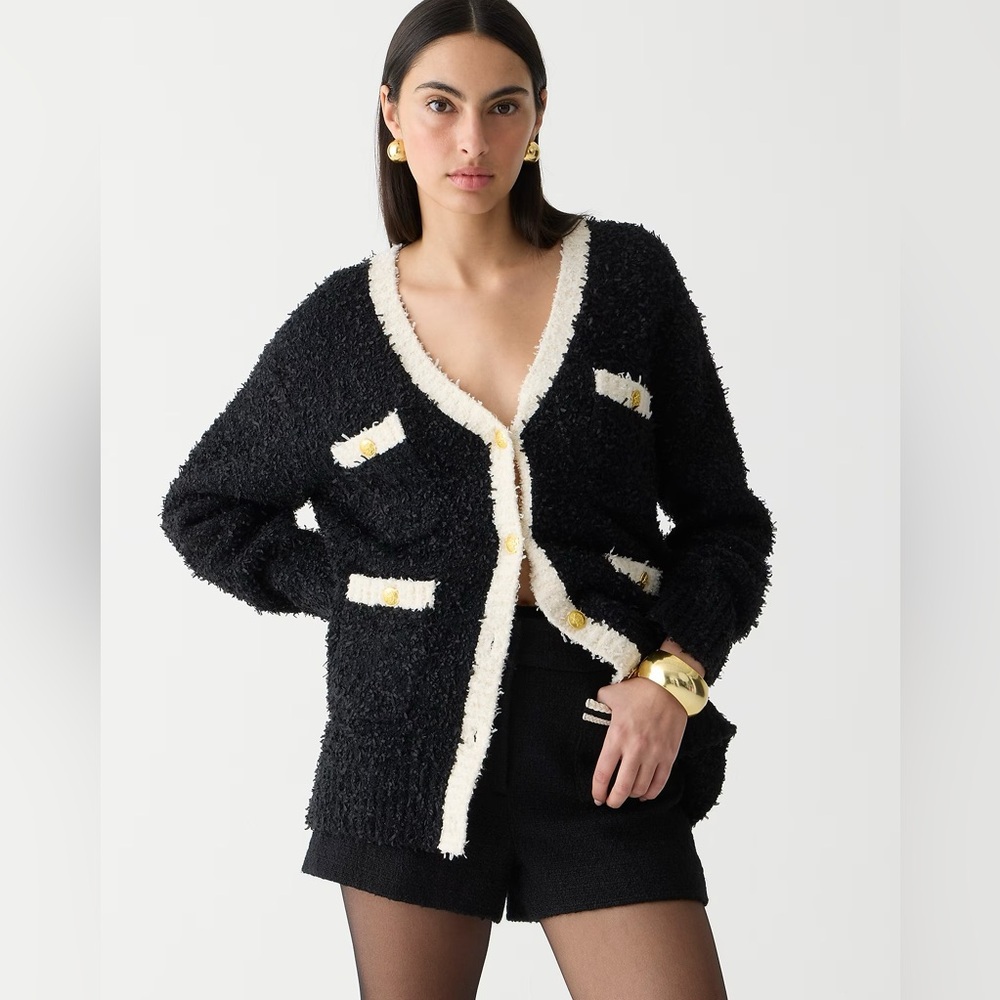 J.Crew Longer sweater lady jacket in textured contrast yarn BX492